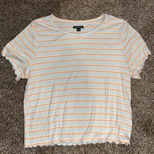 baby blue shirt with orange and white stripes
